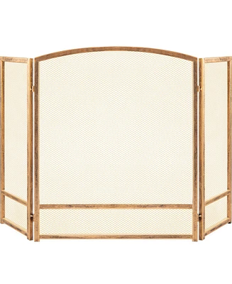 Best Choice Products 47.5x27.25in 3-Panel Steel Mesh Fireplace Screen, Spark Guard w/ Rustic Worn Finish
