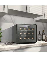 Wine Cooler Refrigerator, Upgrade 12 Bottle Wine Fridge Small Dual Chip, Countertop Wine Cooler Temperature Control, 46-66°F, Mini Freestanding W