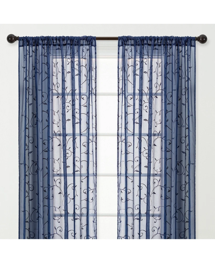 Chanasya Premium Embroidered Swirl Vine Curtains - Sheer for Living Room, Bedroom, Kitchen 52" x 63" Sage, 2 Panels