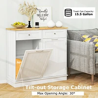 Wooden Kitchen Trash Cabinet Tilt Out Bin Holder with Drawer & Storage Shelf