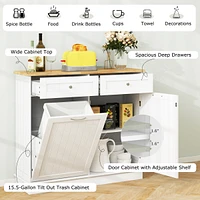 Wooden Kitchen Trash Cabinet Tilt Out Bin Holder with Drawer & Storage Shelf