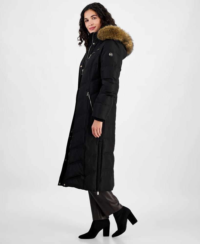 Michael Kors Women's Faux-Fur-Trim Hooded Maxi Puffer Coat