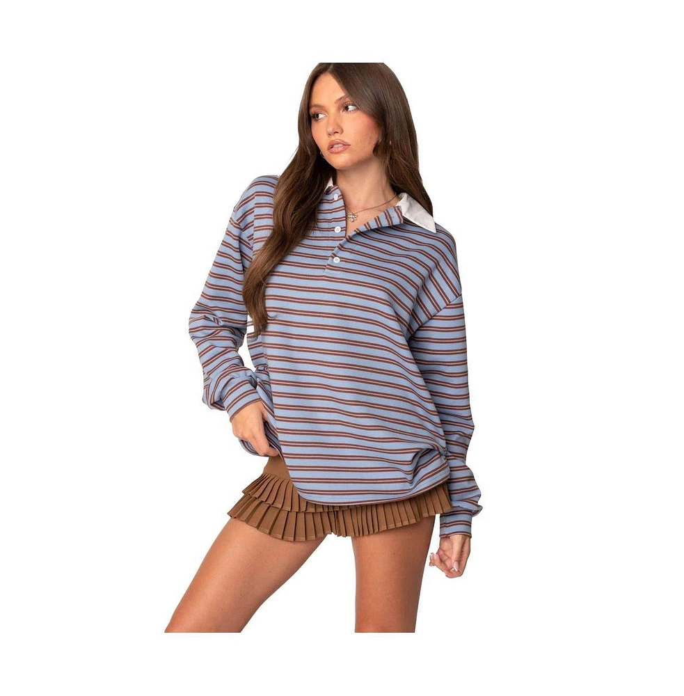 Edikted Womens Stripey Oversized Collared Shirt