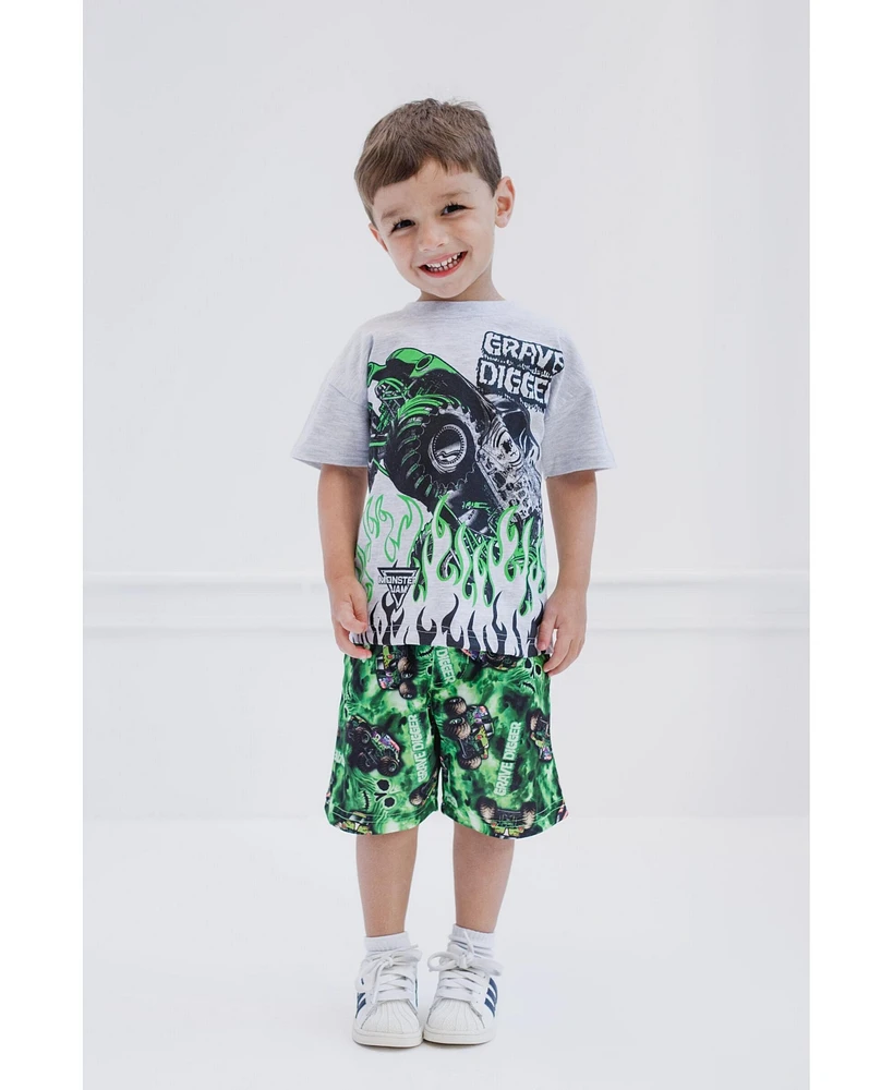 Monster Jam Boys Grave Digger T-Shirt and Shorts Outfit Set