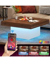 Tribesigns Square Coffee Table with Led Lights, Stylish Low Table for Living Room