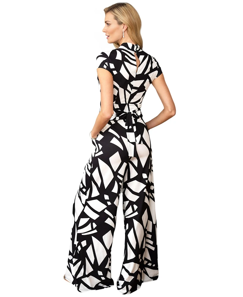 HotSquash London Women's Faux-Wrap Wide Leg Jumpsuit