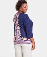 Jm Collection Plus Enchantment Floral Jacquard Top, Exclusively at Macy's