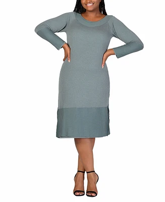24seven Comfort Apparel Plus Rib Knit Long Sleeve Sweater Dress