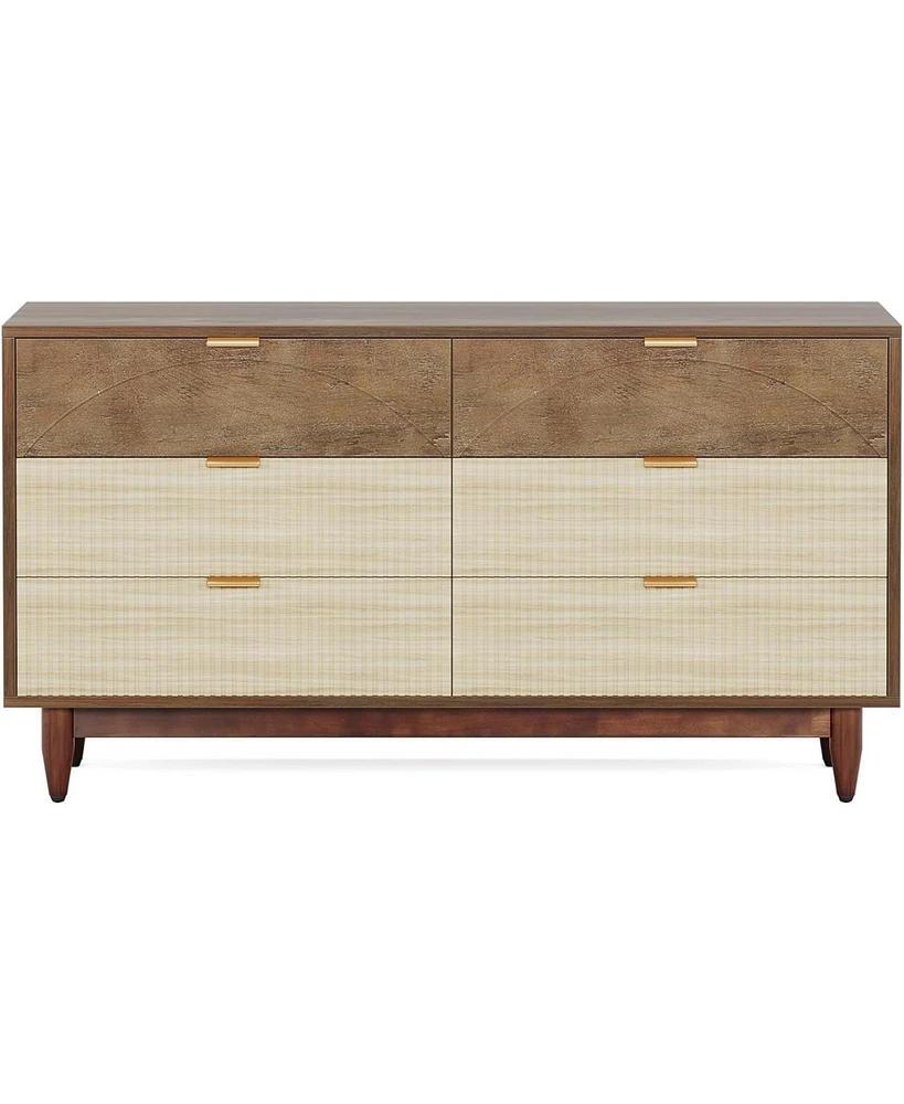 Tribesigns 6-Drawer Dresser for Bedroom: 55 Inches Modern Chest of Drawers with Gold Metal Handles, Green Long Double Dresser Organizer Wood Cabinet f