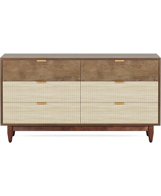 Tribesigns 6-Drawer Dresser for Bedroom: 55 Inches Modern Chest of Drawers with Gold Metal Handles, Green Long Double Dresser Organizer Wood Cabinet f