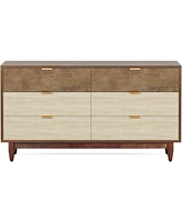 Tribesigns 6-Drawer Dresser for Bedroom: 55 Inches Modern Chest of Drawers with Gold Metal Handles, Green Long Double Dresser Organizer Wood Cabinet f