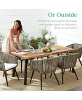 Best Choice Products 6-Person Indoor Outdoor Patio Rustic Acacia Wood Picnic Dining Table w/ Metal Legs