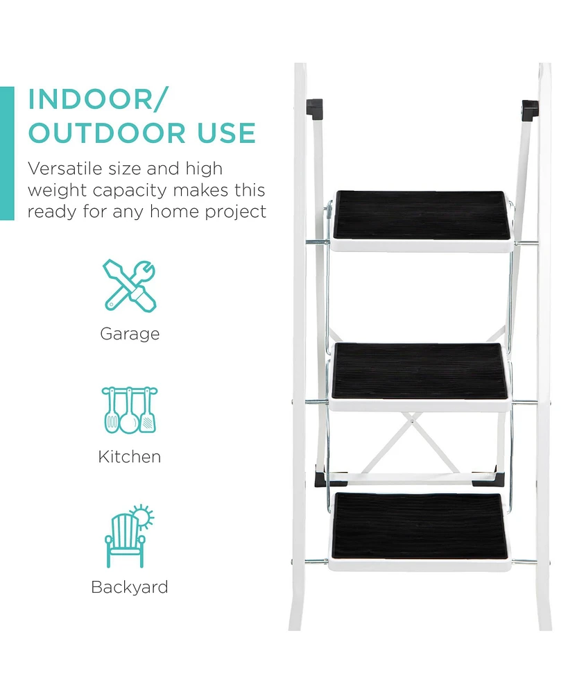 Best Choice Products 3 Step Ladder Folding Lightweight Step Stool for Home w/ Non-Slip Feet, Padded Steps, 330lb White