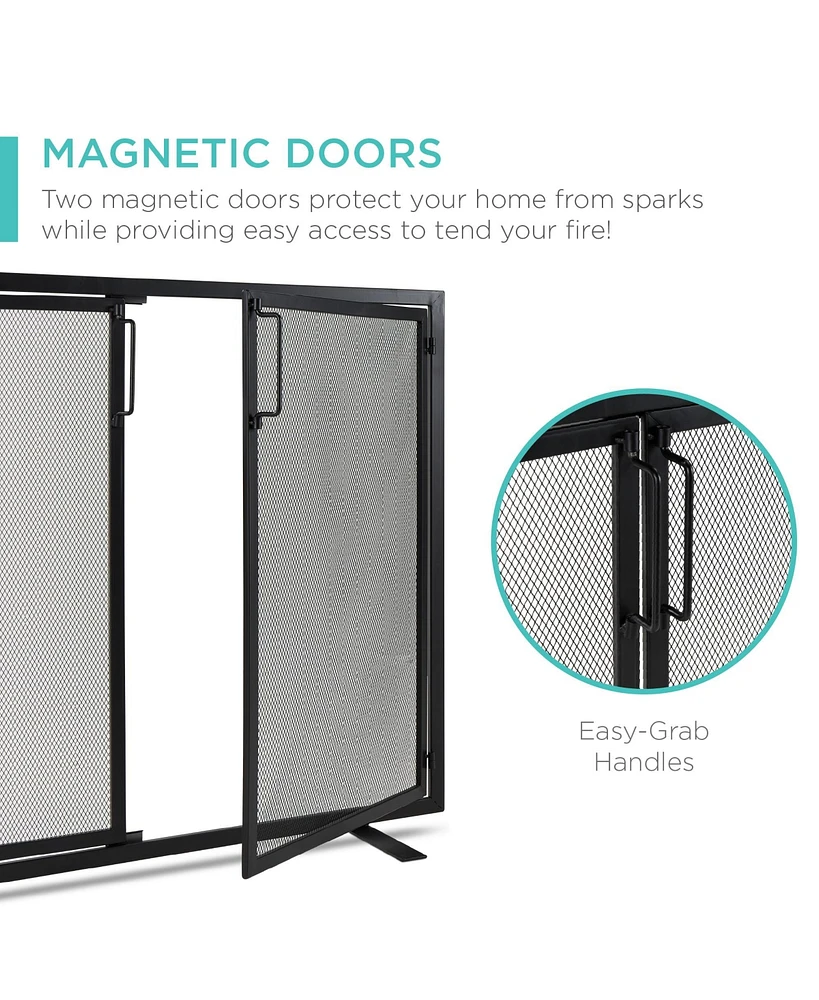 Best Choice Products 38.5x31in 2-Door Fireplace Screen, Handcrafted Wrought Iron Spark Guard w/ Magnetic Doors