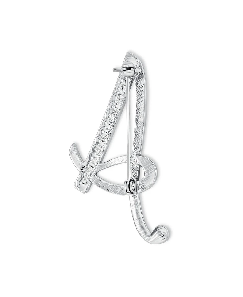 Bling Jewelry Large Statement Abc Pave Crystal Letters Alphabet Initial Scarf Lapel Pin Brooch Silver Plated