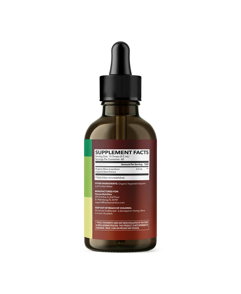 Organic Maca Root Liquid Drops, Supports Endurance Mood & Performance, Support Fertility in Men & Women, Unflavored, Havasu Nutrition, 1 fl oz