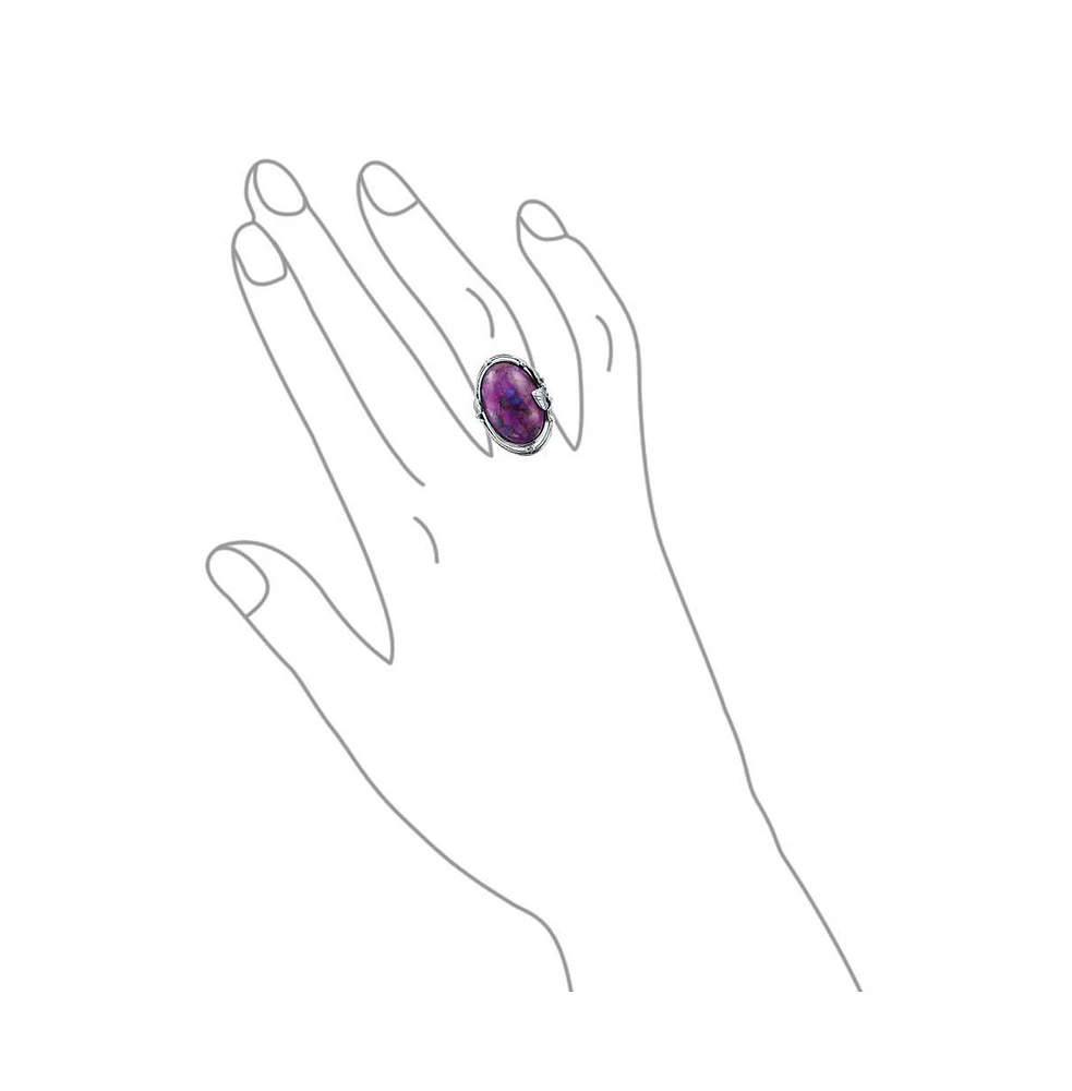 Bling Jewelry Large Dome Oval Cabochon Bezel Leaf Set Blue Purple Natural Turquoise Western Statement Ring Oxidized .925 Sterling Silver