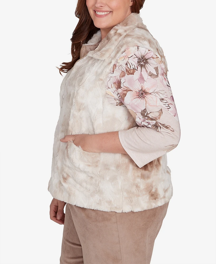 Alfred Dunner Plus Telluride Faux Fur Collared Vest