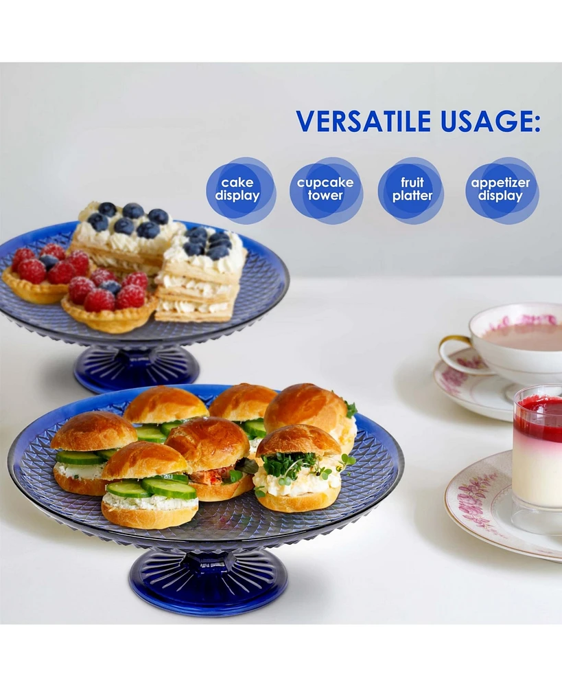 Amici Home Diamond Footed Glass Cake Stand - Cobalt