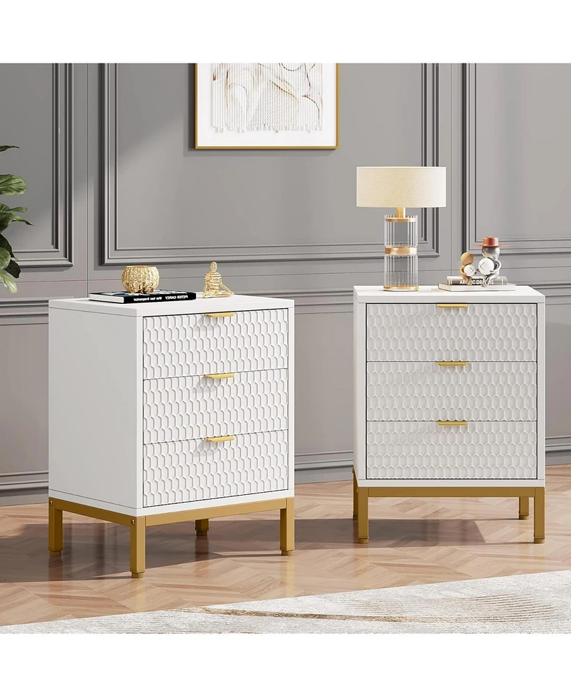 Tribesigns 3-Drawer Nightstand Set of 2, 25.8" Tall Modern Bedside Table, Large Side End Table with Storage Drawers for Bedroom