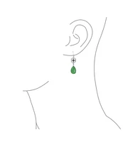 Bling Jewelry Dyed Green Jade Filigree Teardrop Pear Shaped Good Fortune Lever Back Dangle Earrings .925 Sterling Silver