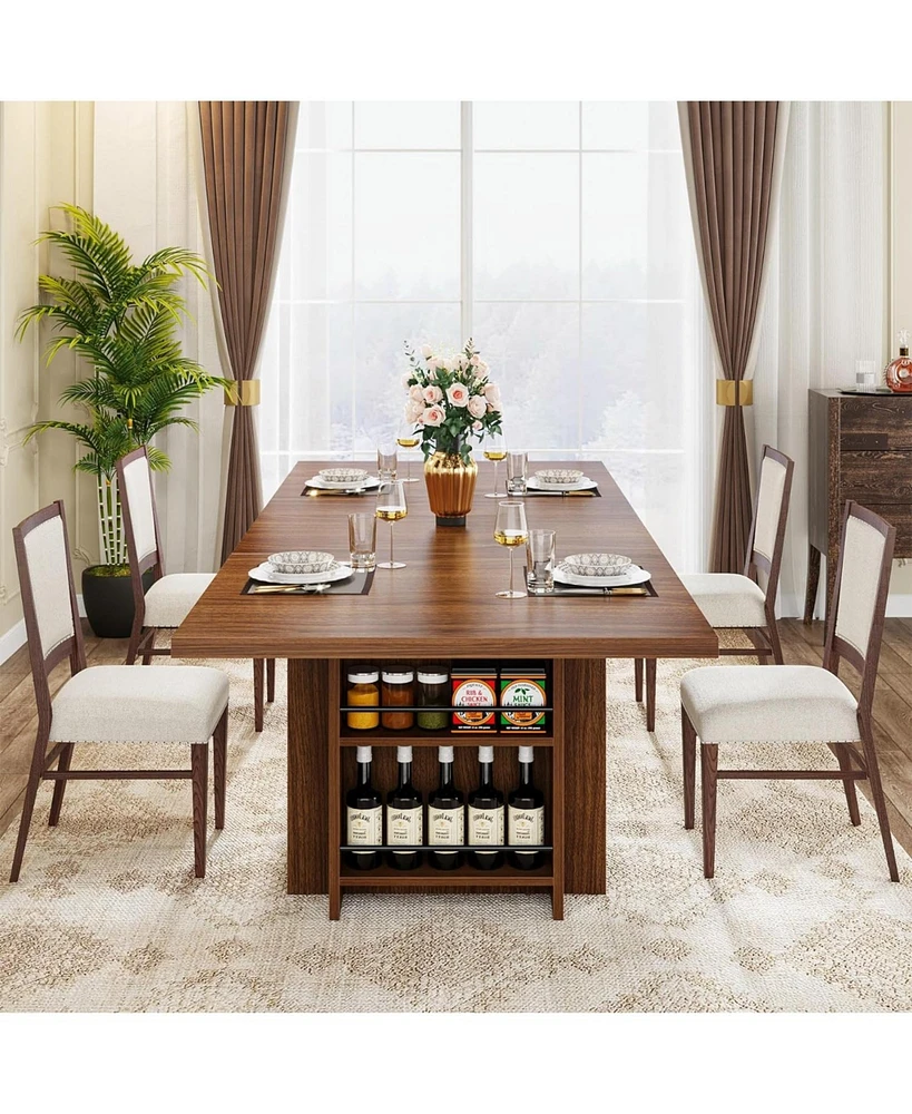 Tribesigns Farmhouse Dining Table for 6 to 8, 63-Inch Rectangular Wooden Kitchen Table with Storage, Industrial Dinner Table with Shelves for Dining R