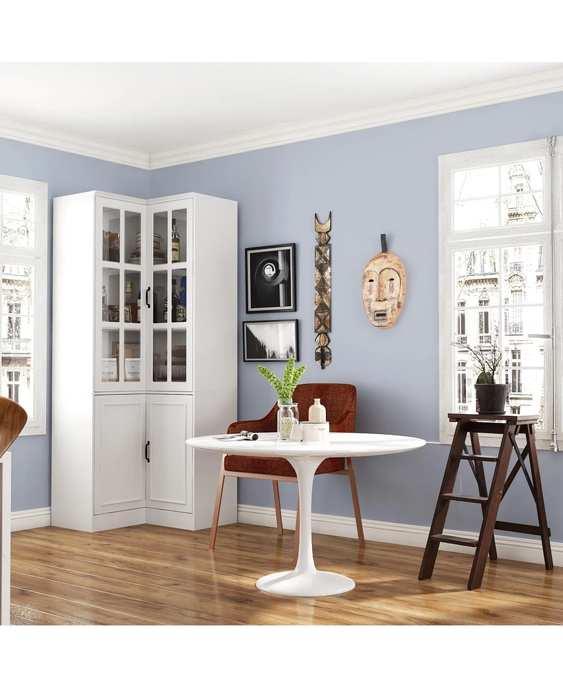 Famapy 5-Shelf White Wood Corner Standard Bookcase with Adjustable Shelves
