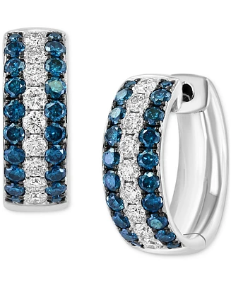 Effy Blue Diamond (5/8 ct. t.w.) & White Diamond (1/3 ct. t.w.) Huggie Hoop Earrings in 14k White Gold
