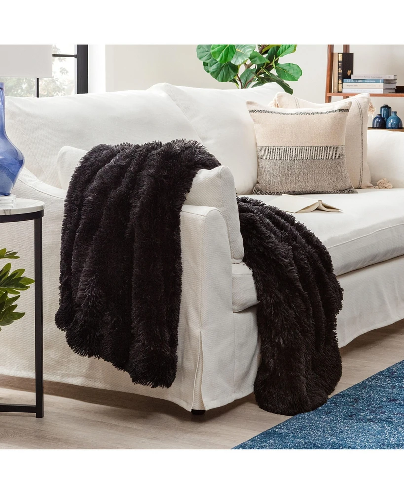 Chanasya Premium Solid Faux Long Fur Throw Blanket - Soft, Fuzzy For Bed or Couch 60" x 70" Aubergine