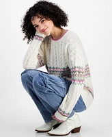 Sugar Moon Juniors' Cable-Knit Fair Isle Sweater