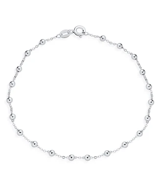 Bling Jewelry Delicate Sturdy Petite 3MM Round Ball Bead Station Chain Anklet Hot Wife Ankle Bracelet .925 Sterling Silver Made In Italy