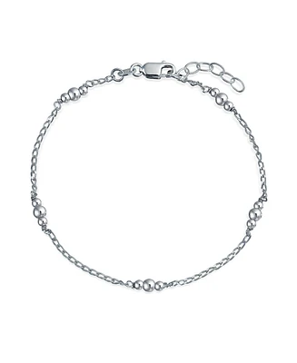 Bling Jewelry Round Ball Bead Station Chain Anklet Hot Wife Ankle Bracelet .925 Sterling Silver Adjustable 9 To 10 Inch With Extender