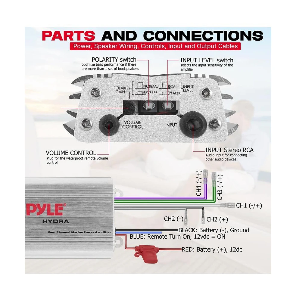 Pyle 4-Ch. Waterproof Marine Amplifier, 1200 Watt, MP3/iPod Compatible