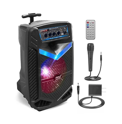 Pyle 400W Rechargeable Outdoor Bluetooth Speaker Portable Pa System w/ 8” Subwoofer 1” Tweeter, Recording Function, Mic In, Party Lights