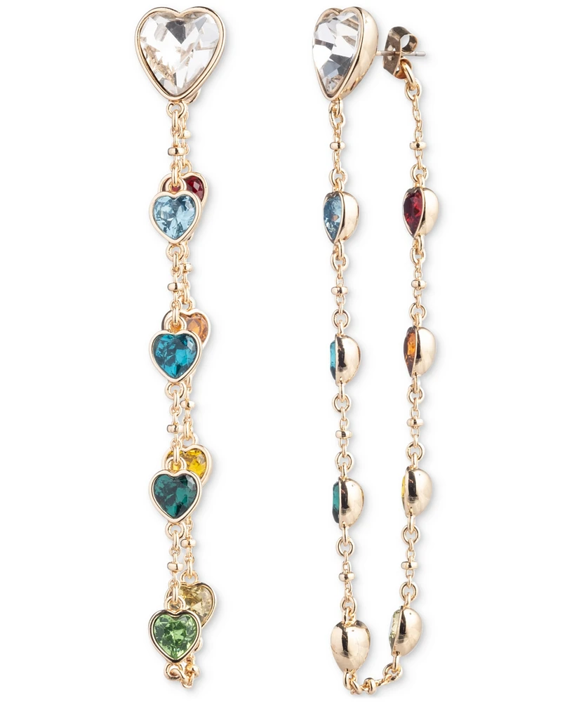 Emily in Paris Gold-plated Multicolor Heart & Chain Front-to-Back Earrings