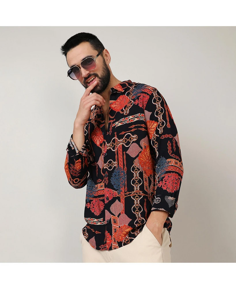 Men's Crimson Red & Navy Blue Artistic Block Shirt