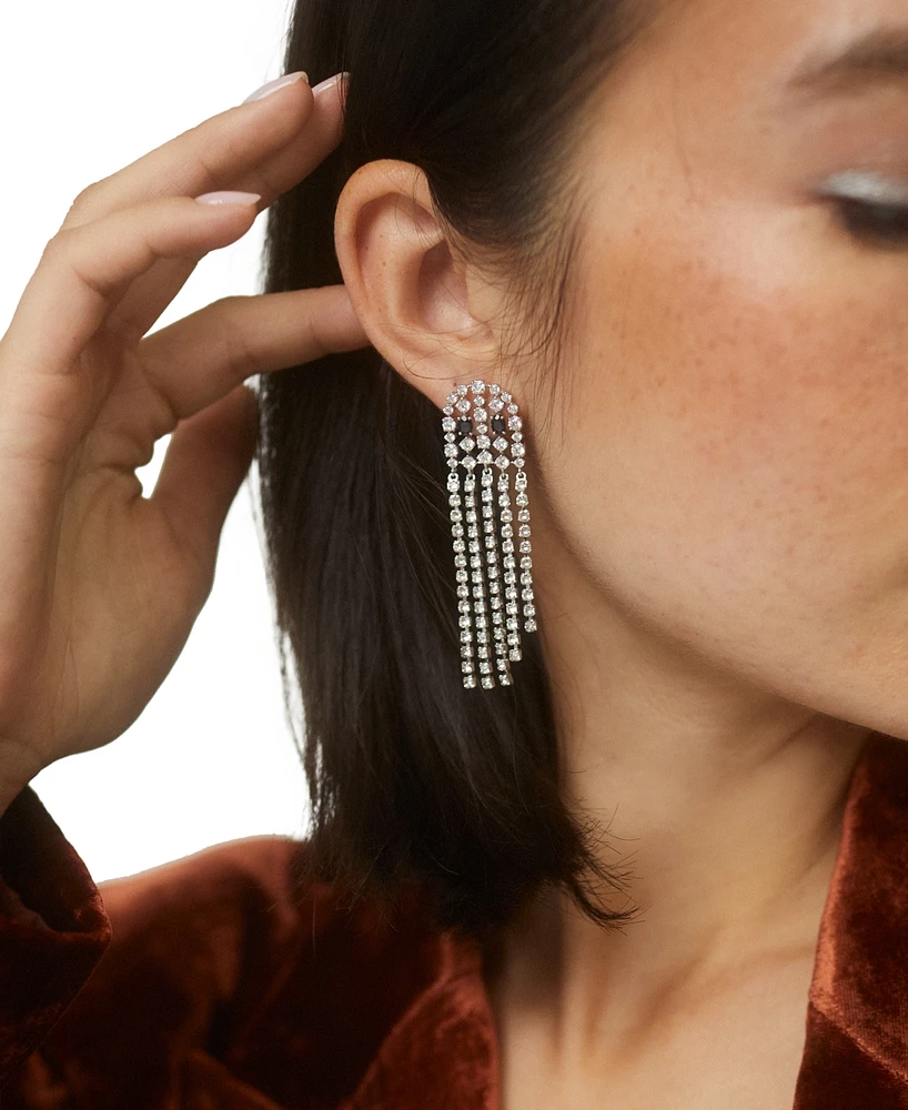 Ajoa by Nadri Rhodium-Plated Pave Ghost Fringe Drop Earrings
