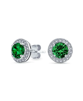 Bling Jewelry Pink Blue Green Purple 1CT Cubic Zirconia Round Circle Halo Solitaire Stud Earrings Rose Gold .925 Sterling Silver
