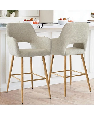 Linen Armrest Counter Height Bar Stools Set of 2 with Back-Maison Boucle