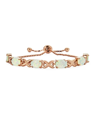 Bling Jewelry Iridescent Oval Figure 8 & White Created Opal Tennis Infinity Bolo Bracelet .925 Sterling Silver Rhodium Plated Adjustable Slide 7 Inch