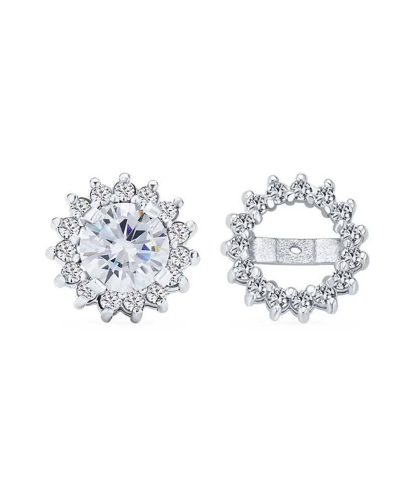 Bling Jewelry 2 1 Removable Jackets Cubic Zirconia Cz Crown Halo Ear Jacket with Round Solitaire Stud Earrings .925 Sterling Silver