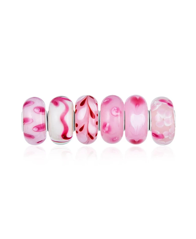 thumbnail image 2 of Sterling Silver Murano Glass Charm Beads - Mixed Set Of 5 Floral Rose Beads For European Bracelets 2 of 12