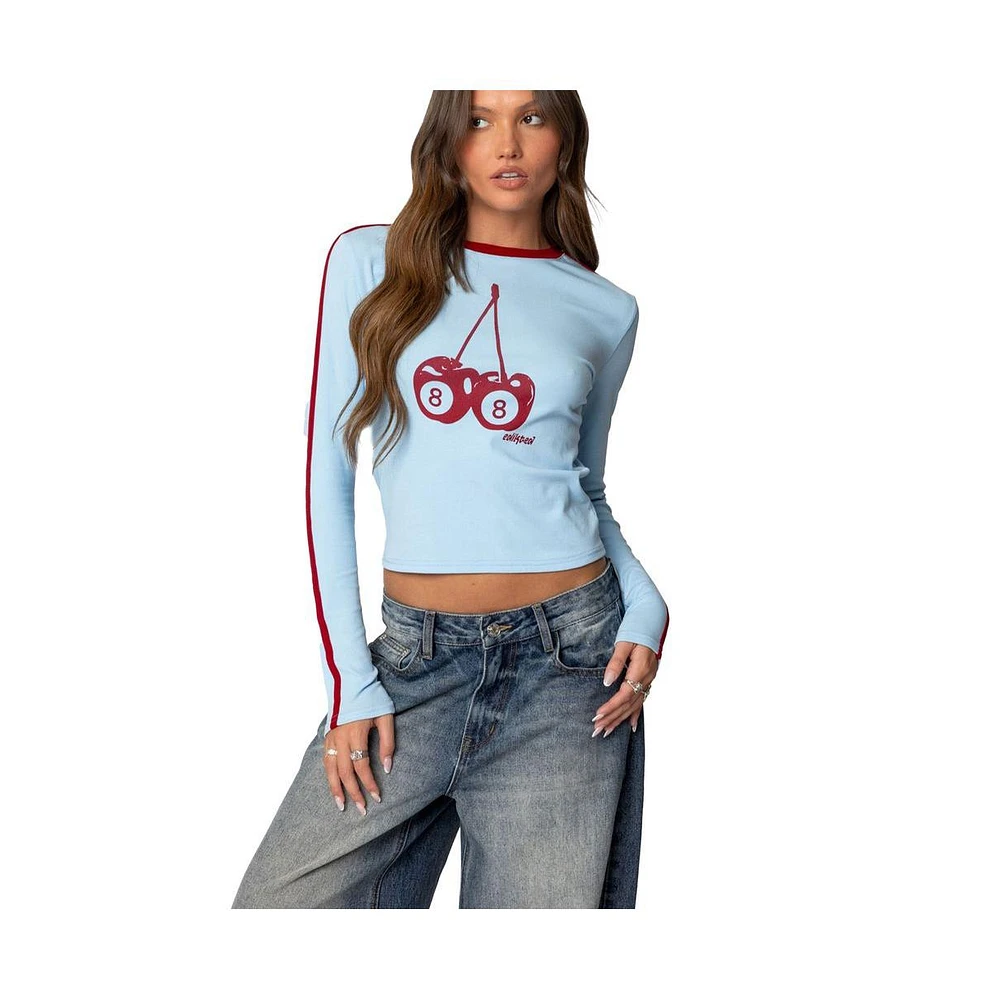 Edikted Womens Cherry 8 Long Sleeve T Shirt