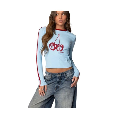 Edikted Womens Cherry 8 Long Sleeve T Shirt