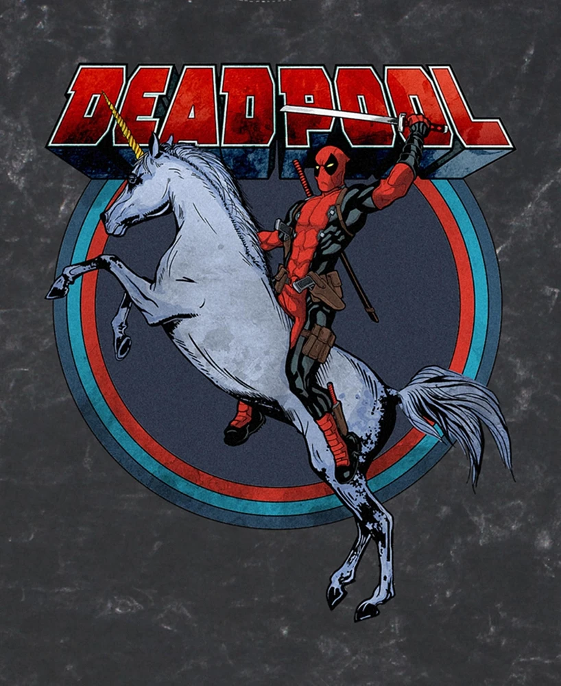 Fifth Sun Men's Deadpool On Unicorn Short Sleeve Mineral Wash Tee