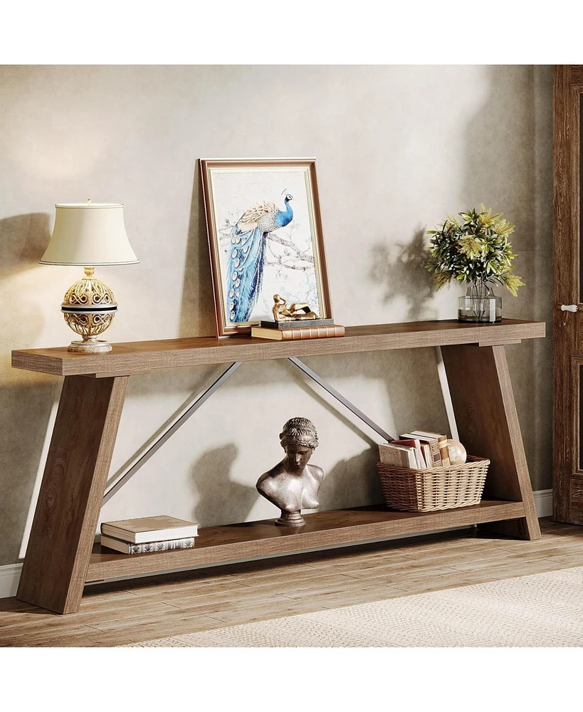 Tribesigns 70.9 Inches Extra Long Sofa Table Behind Couch, Industrial Entry Console Table with Storage for Hallway, Entryway, Living Room, Rustic Brow