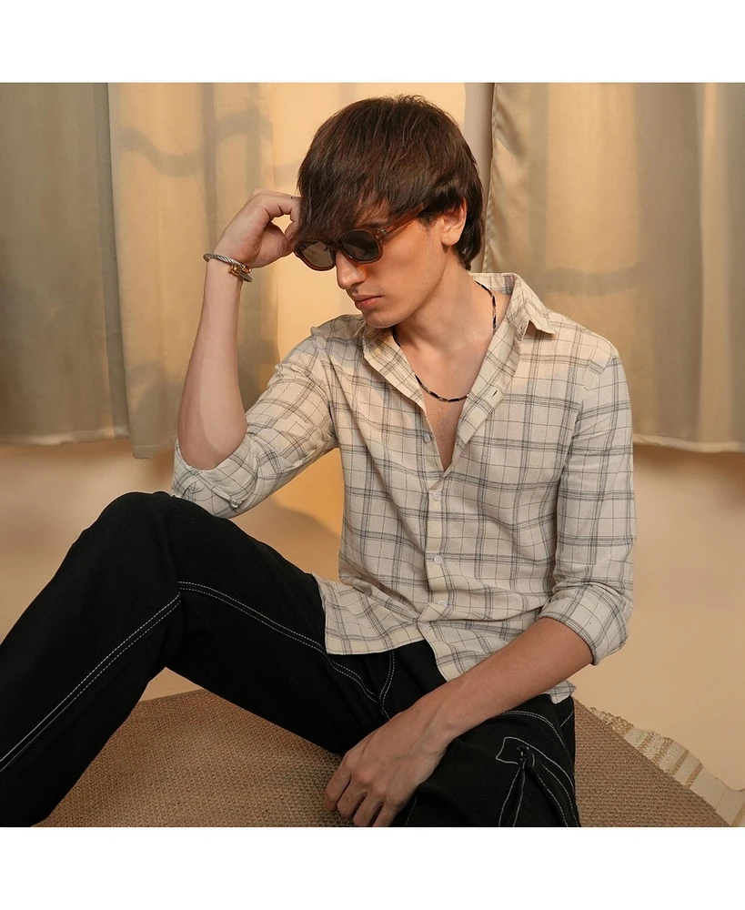 Men's Off-White Tartan Plaid Shirt