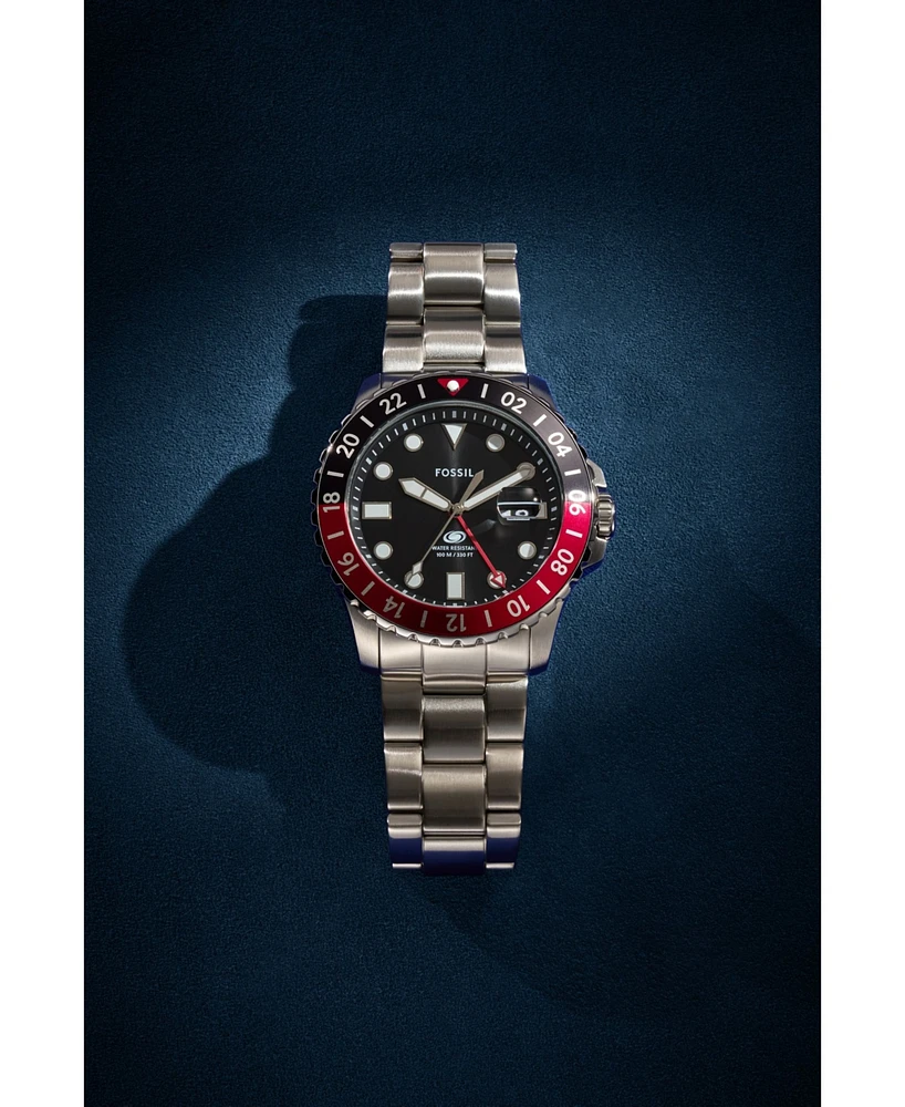 Fossil Men's Gmt Blue Stainless Steel Watch, 46mm