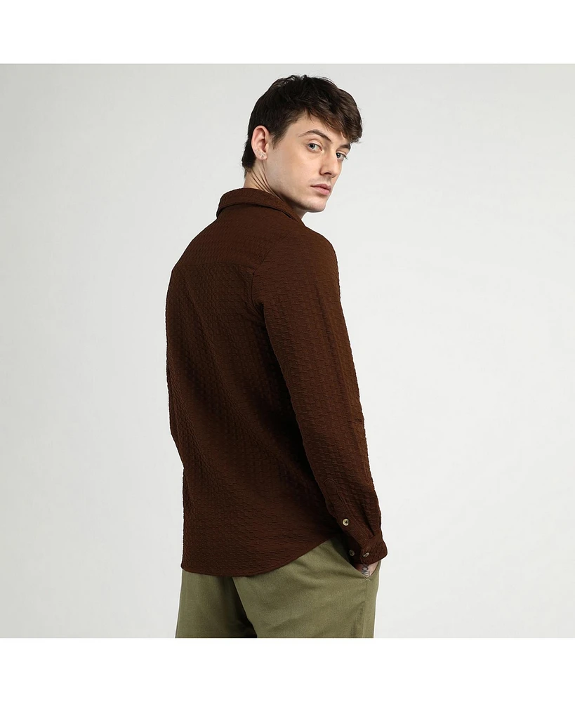 Campus Sutra Men's Chocolate Brown Ripple Box Shirt