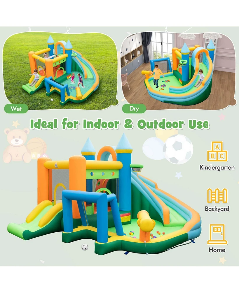 Costway Inflatable Water Slide Kids Blow up Pool Park Climbing Wall with 735W Blower